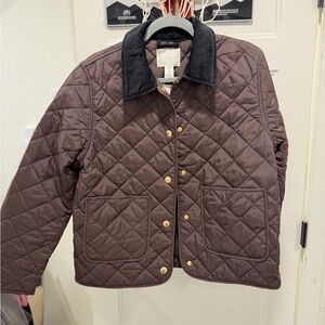 H&M Brown Quilted Jacket with Black Corduroy Collar